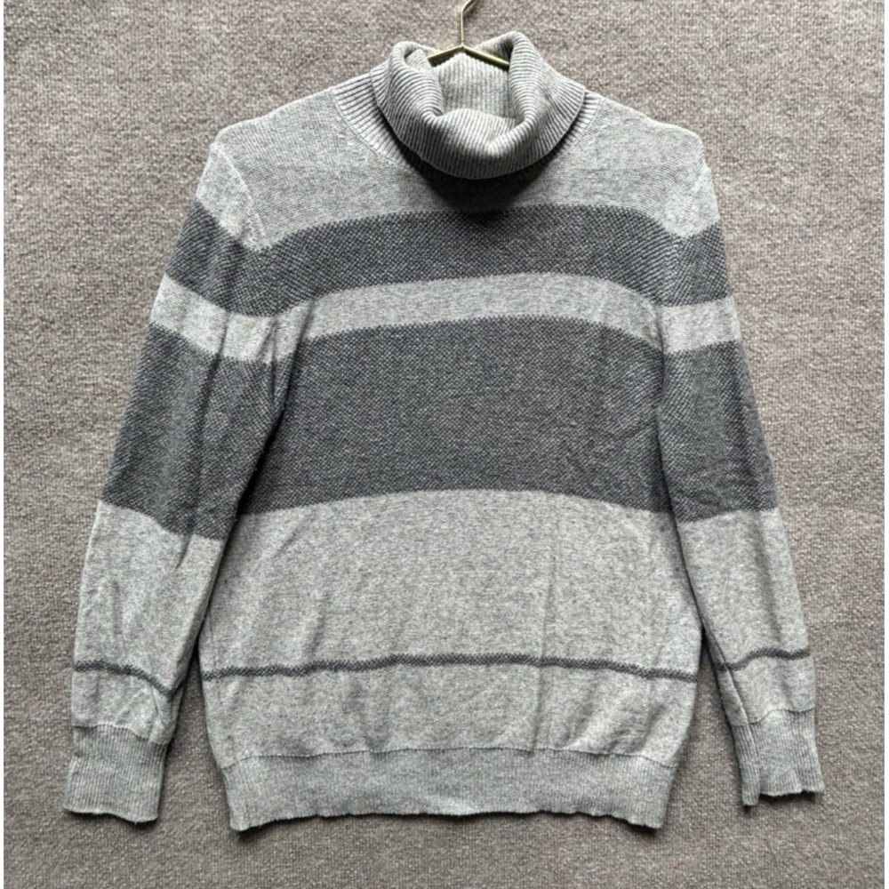 Banana Republic Women Sweater‎ XL Gray Stripe Flipucci Cowl Fold Wool Cashmere